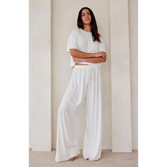 Bumpsuit Pants - BUMPSUIT Women's The Cloud Crop Tee and Slim Pant Size L In Ivory